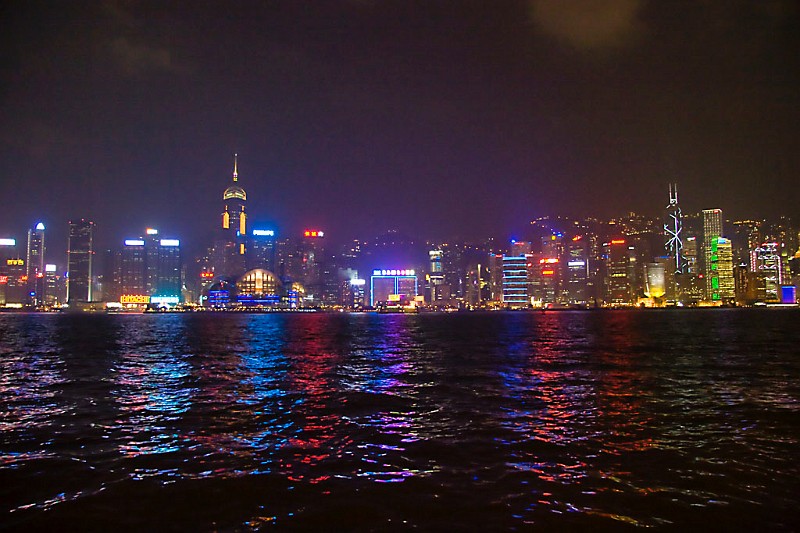 Hongkong Hafen Central nachts
